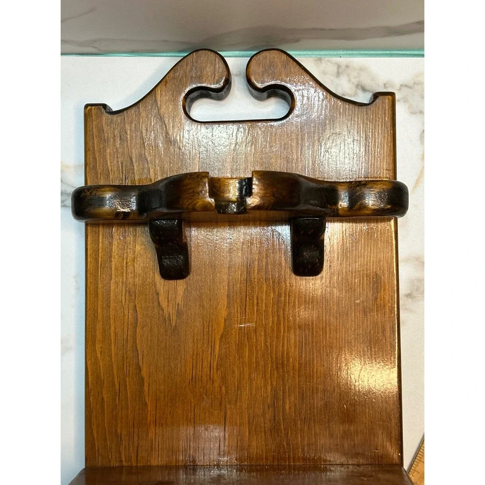 Vintage Wood Wall Mount Organizer Shelf Drawer Hooks Colonial Farmhouse Decor